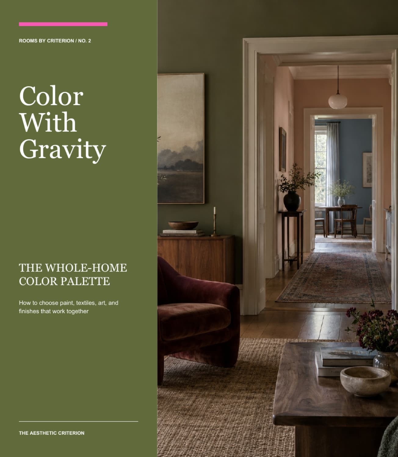 Cover of Color With Gravity beside a sequence of connected rooms.