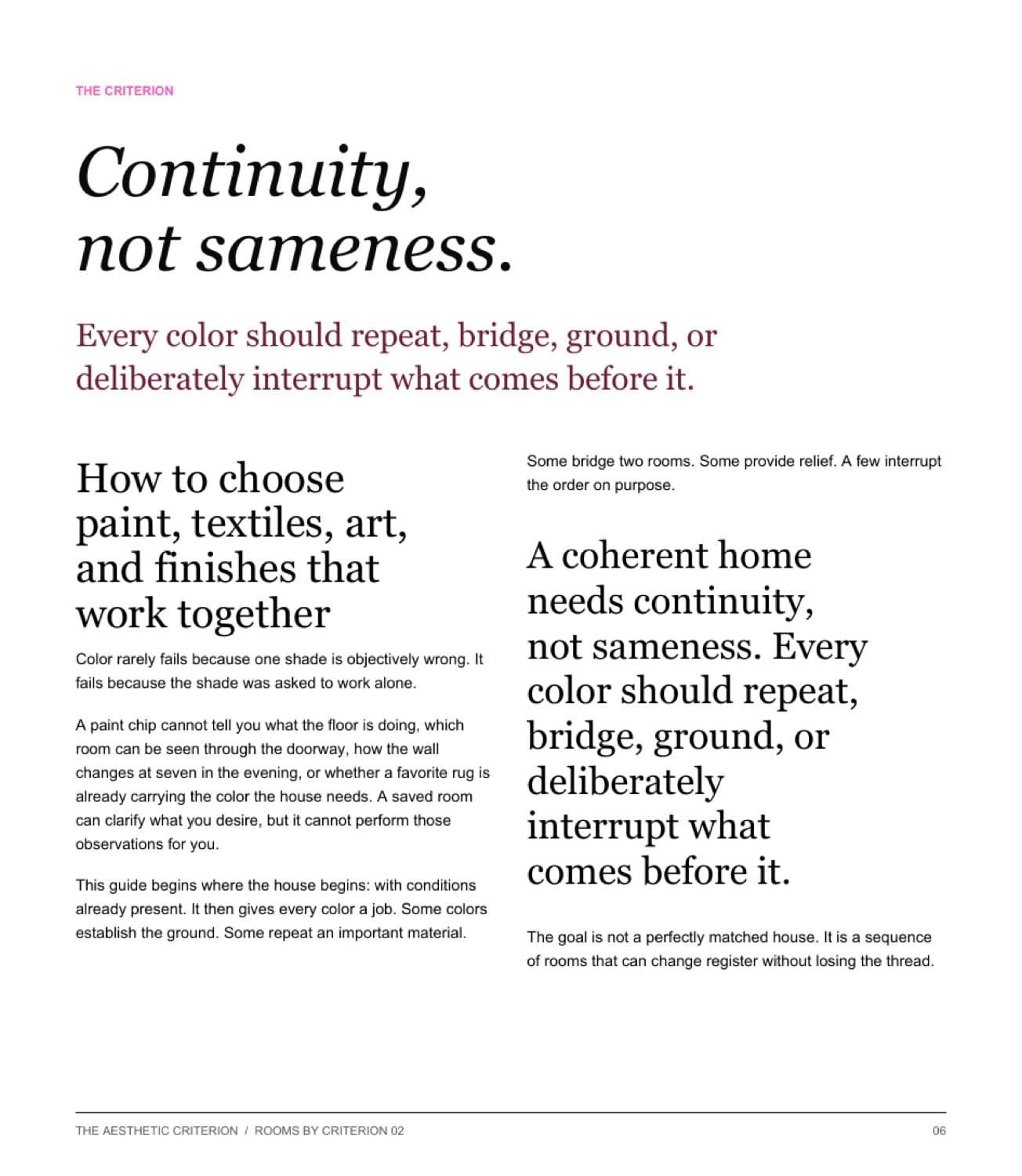 Opening criterion page titled Continuity, not sameness.