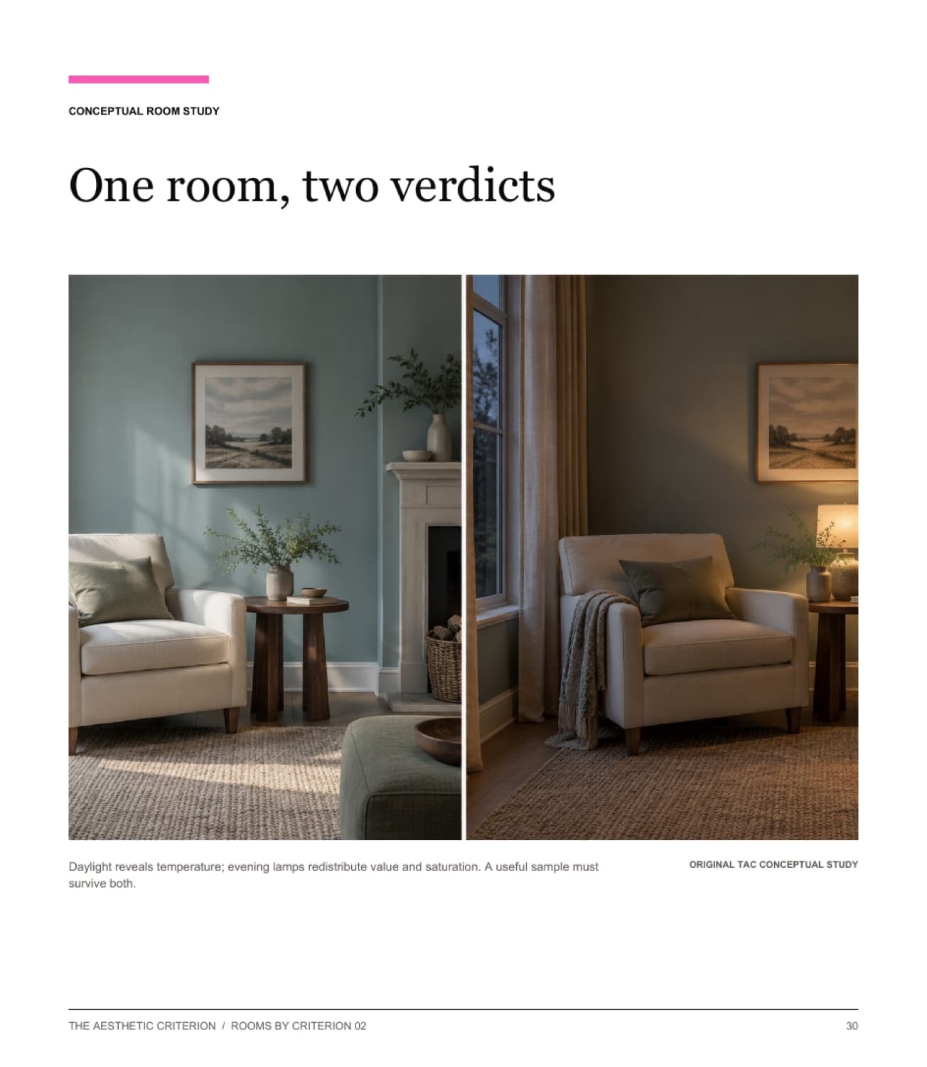 Day and evening room study titled One room, two verdicts.
