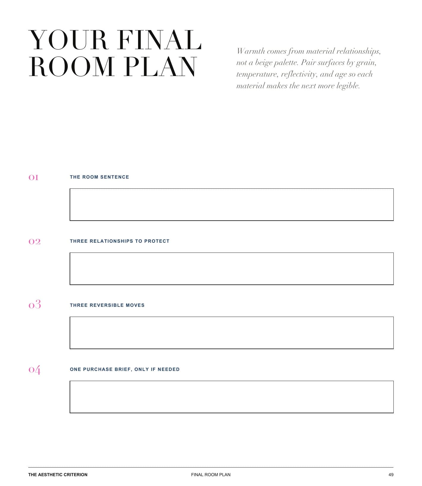 Final material plan page.