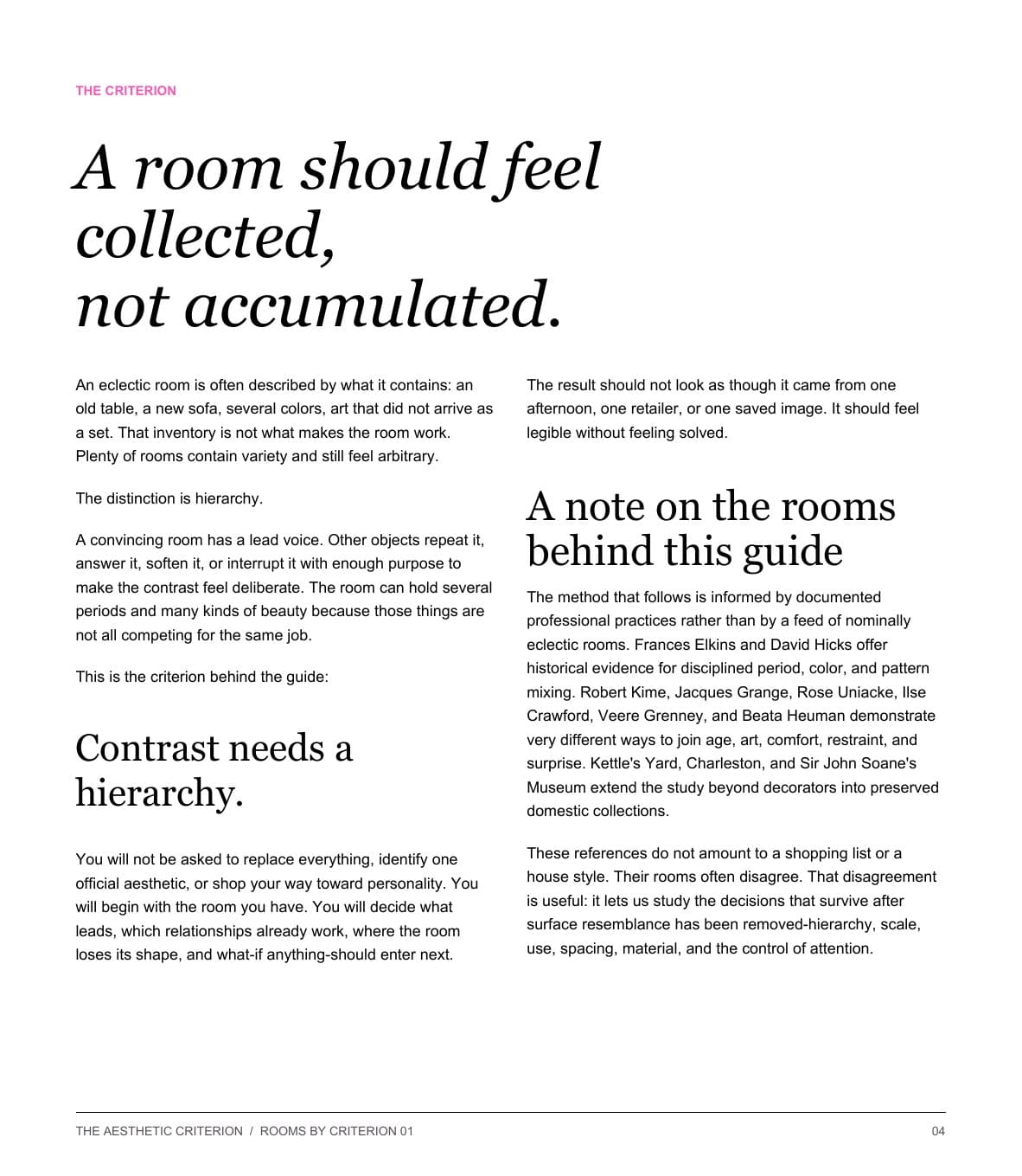 Opening criterion page from Collected Contrast.