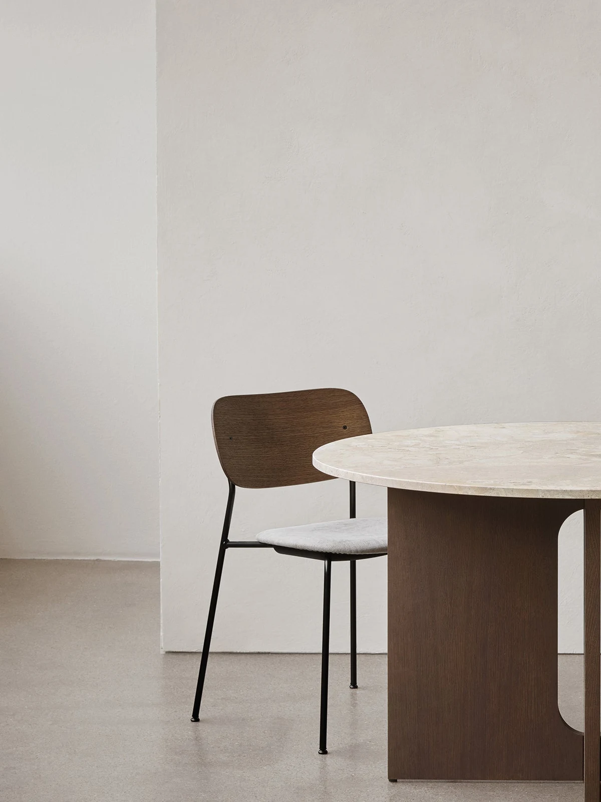 Co Dining Chair, upholstered seat, Black Frame by Norm Architects & Els van Hoorebeeck.