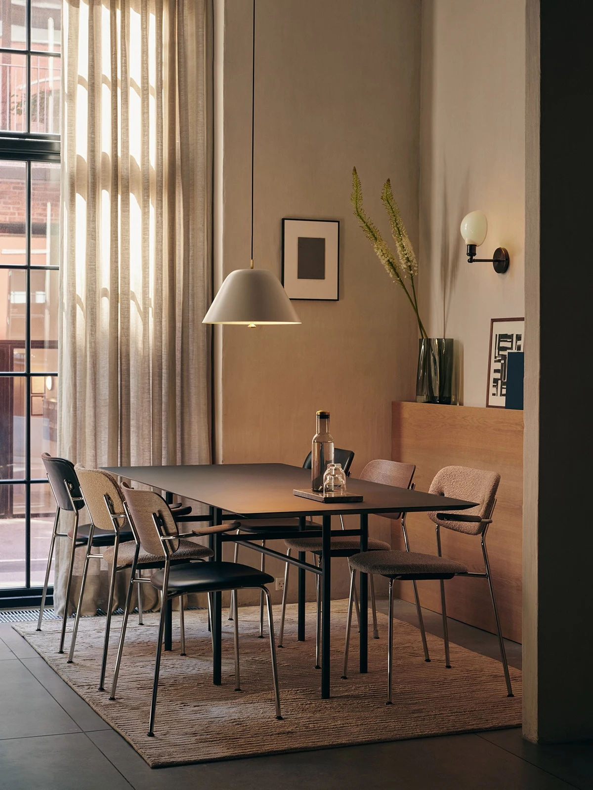 Co Dining Chair, upholstered seat, Chrome by Norm Architects & Els van Hoorebeeck.