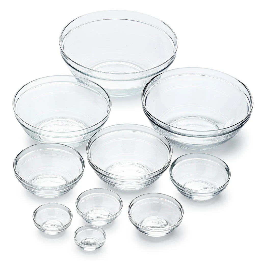 Le Gigogne® Clear Stackable Glass Bowl Set - Set of 10 by Duralex USA.