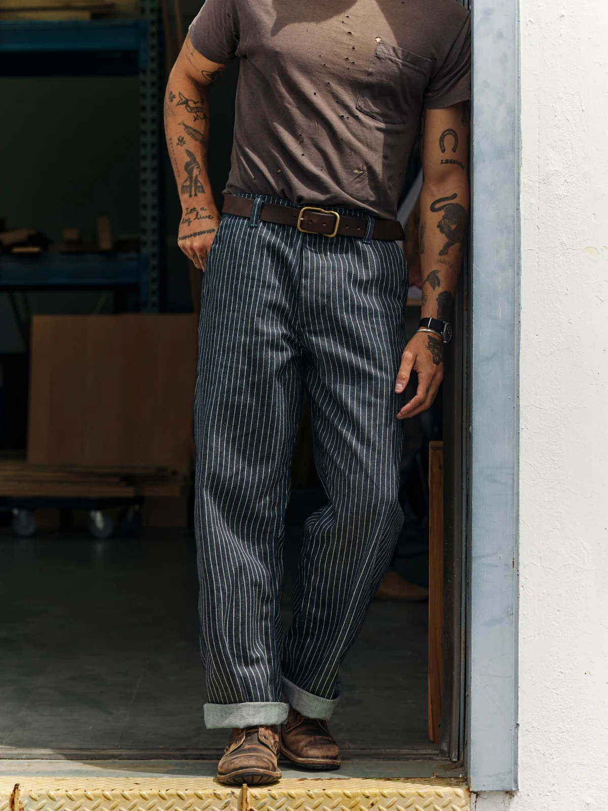 carpenter pant in striped rigid indigo by i+w men's denim.
