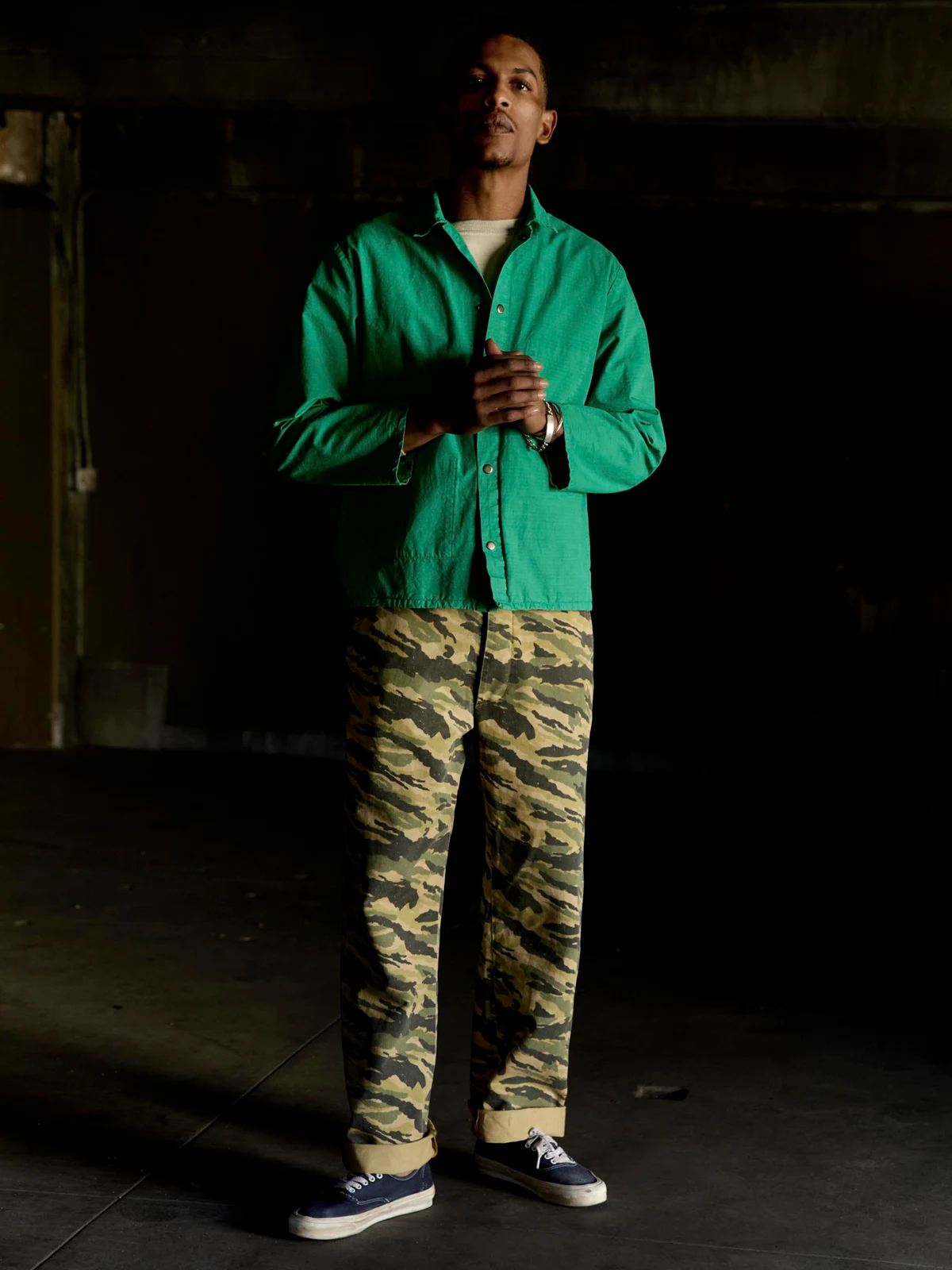 wilkison trouser in brushstroke camo by i+w non-denim bottoms.
