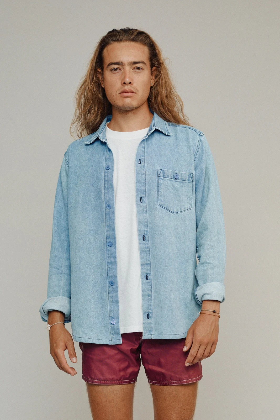 Denim Curved Hem Topanga Shirt by Jungmaven Men.