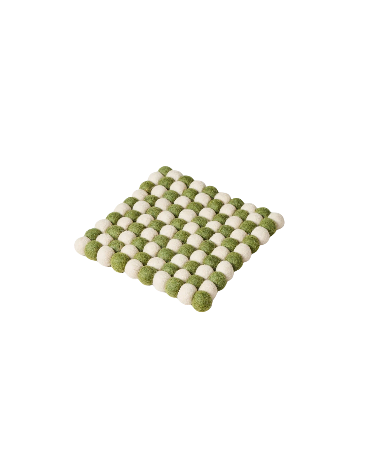 Artisan Felt Pom Pom Trivet - Natural & Moss by Farmhouse Pottery.