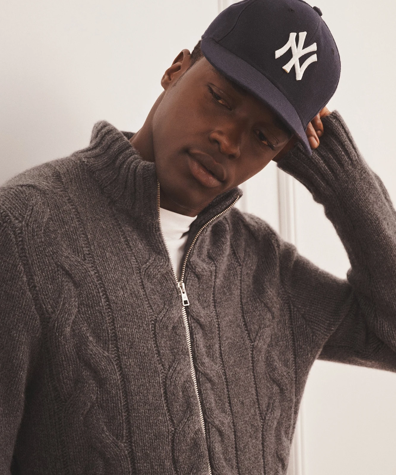 Super Luxe Cashmere Cable Full Zip Sweater by NAADAM.