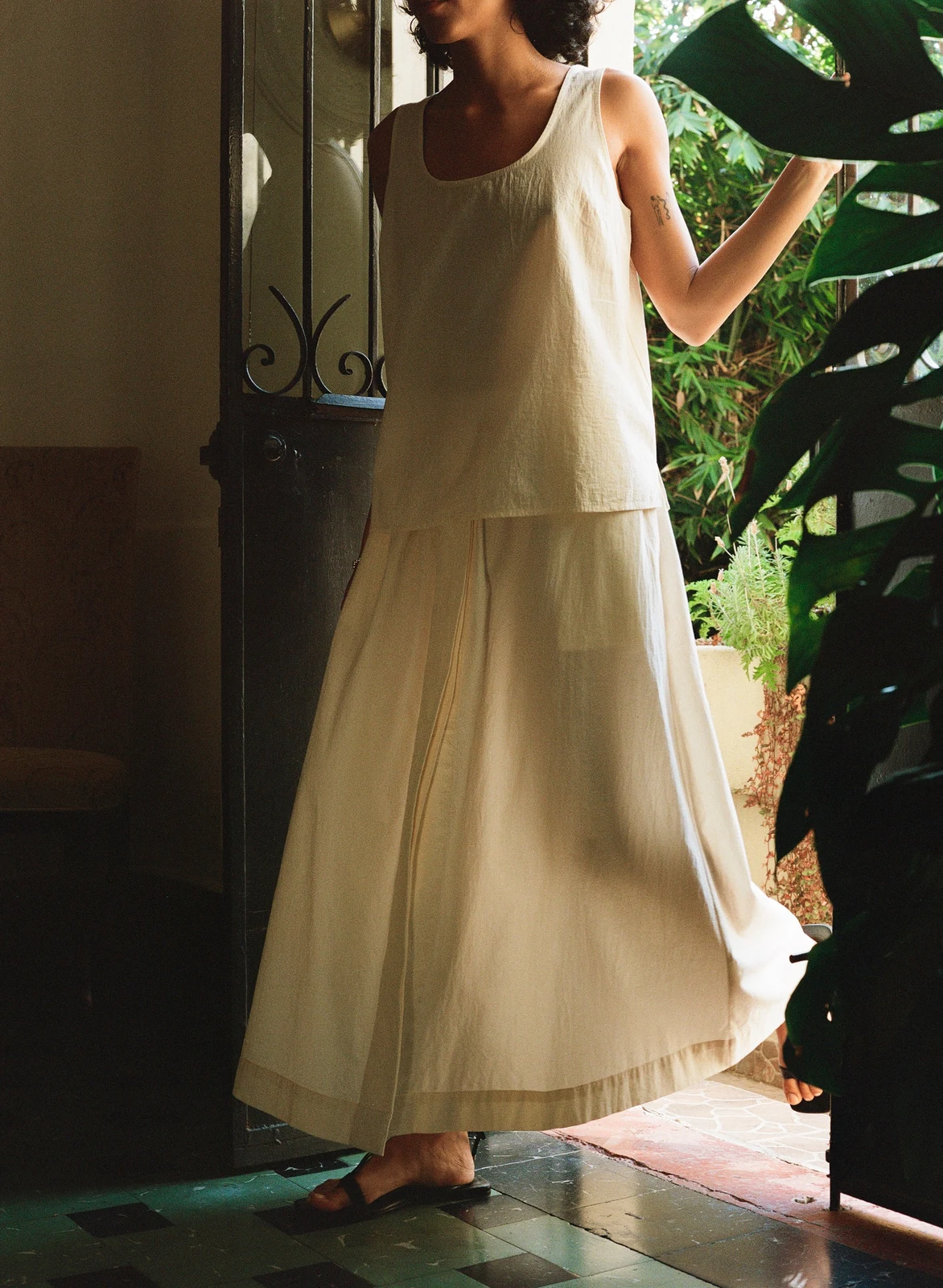Ananda Skirt, Textured Organic Poplin, Parchment by OZMA.