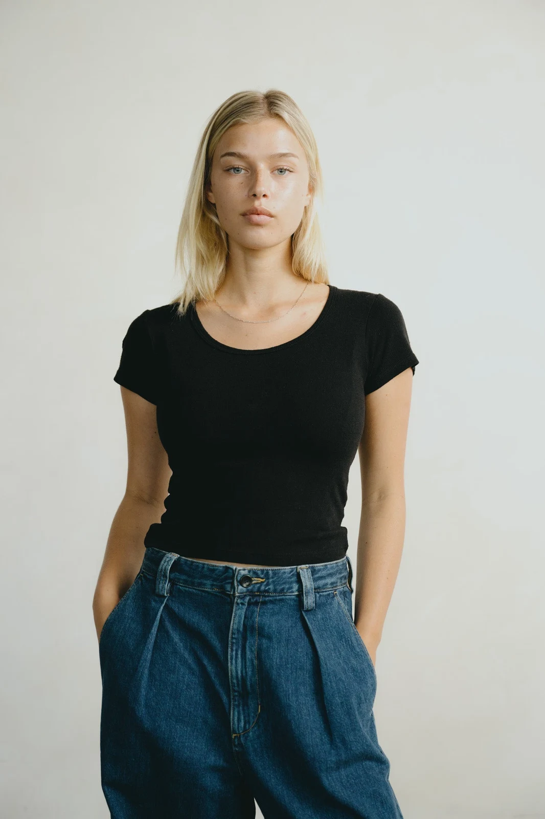 Baby Tee, Regen Silk Noil Jersey, Black by OZMA.
