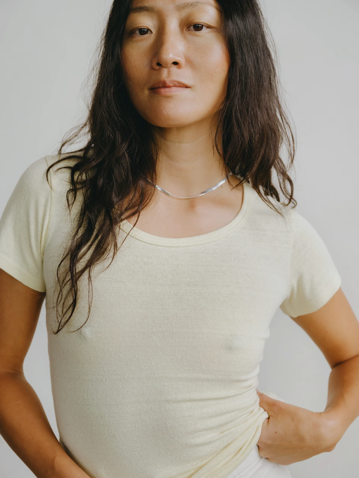 Baby Tee, Regen Silk Noil Jersey, Butter by OZMA.