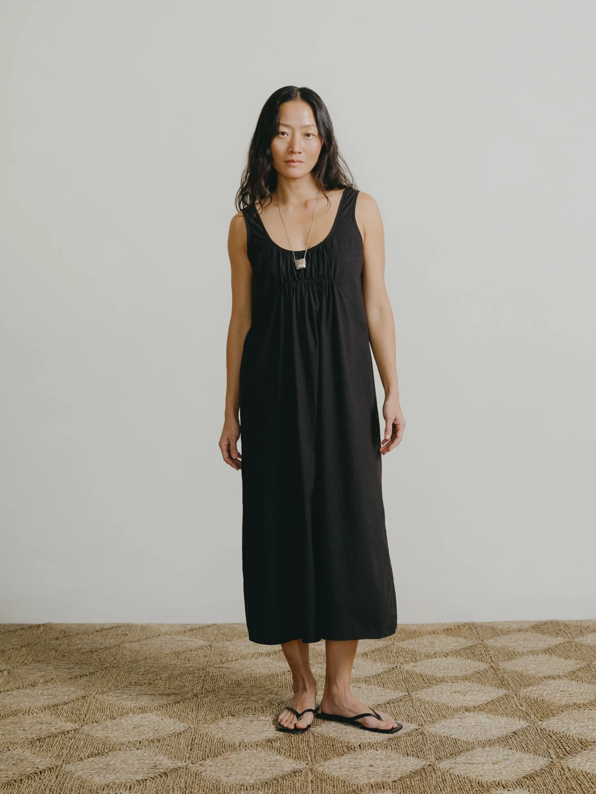 Colina Dress, Organic Batiste, Soft Black by OZMA.
