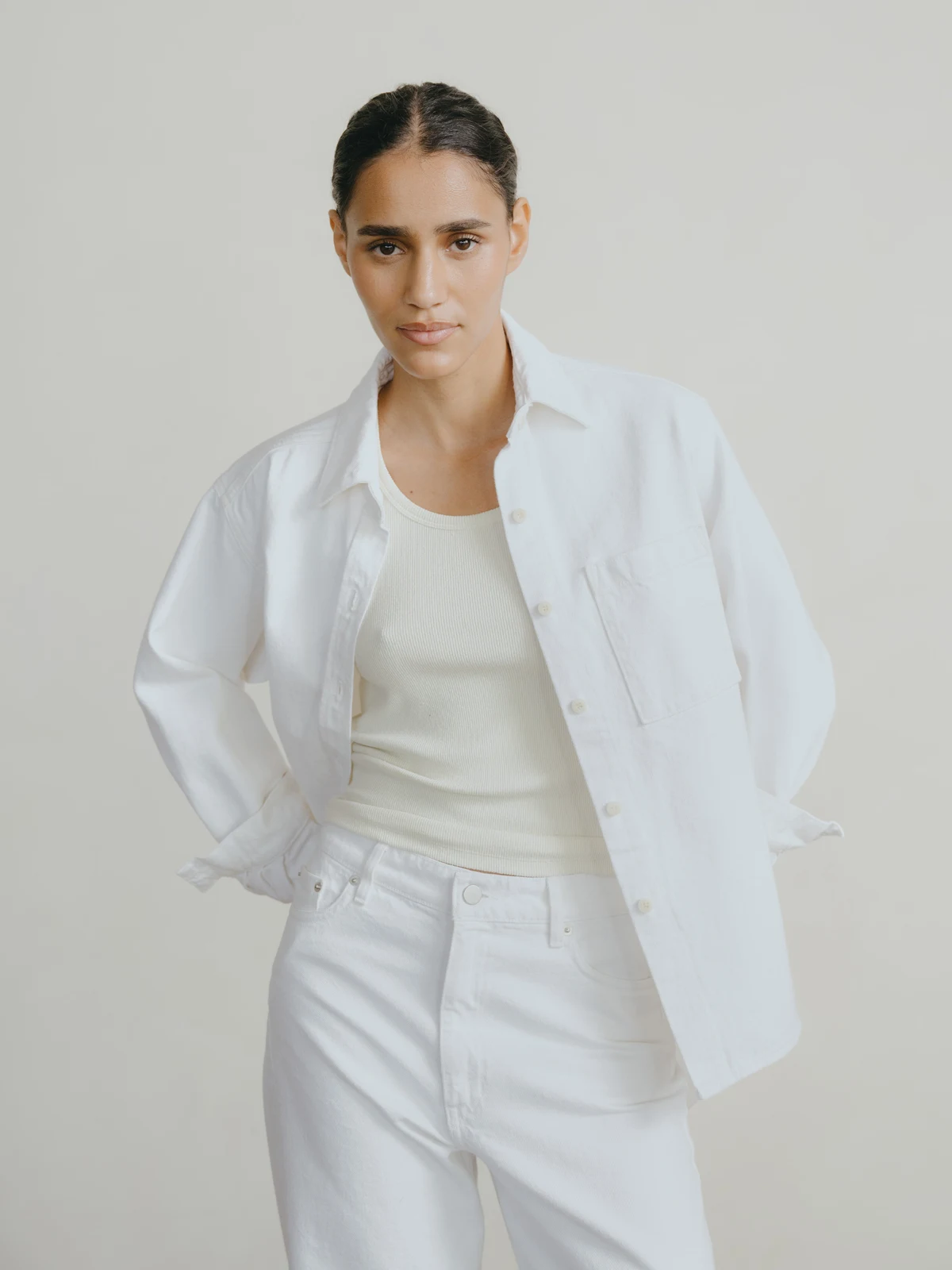 Denim Marcie Shirt, Recycled Denim, Salt by OZMA.