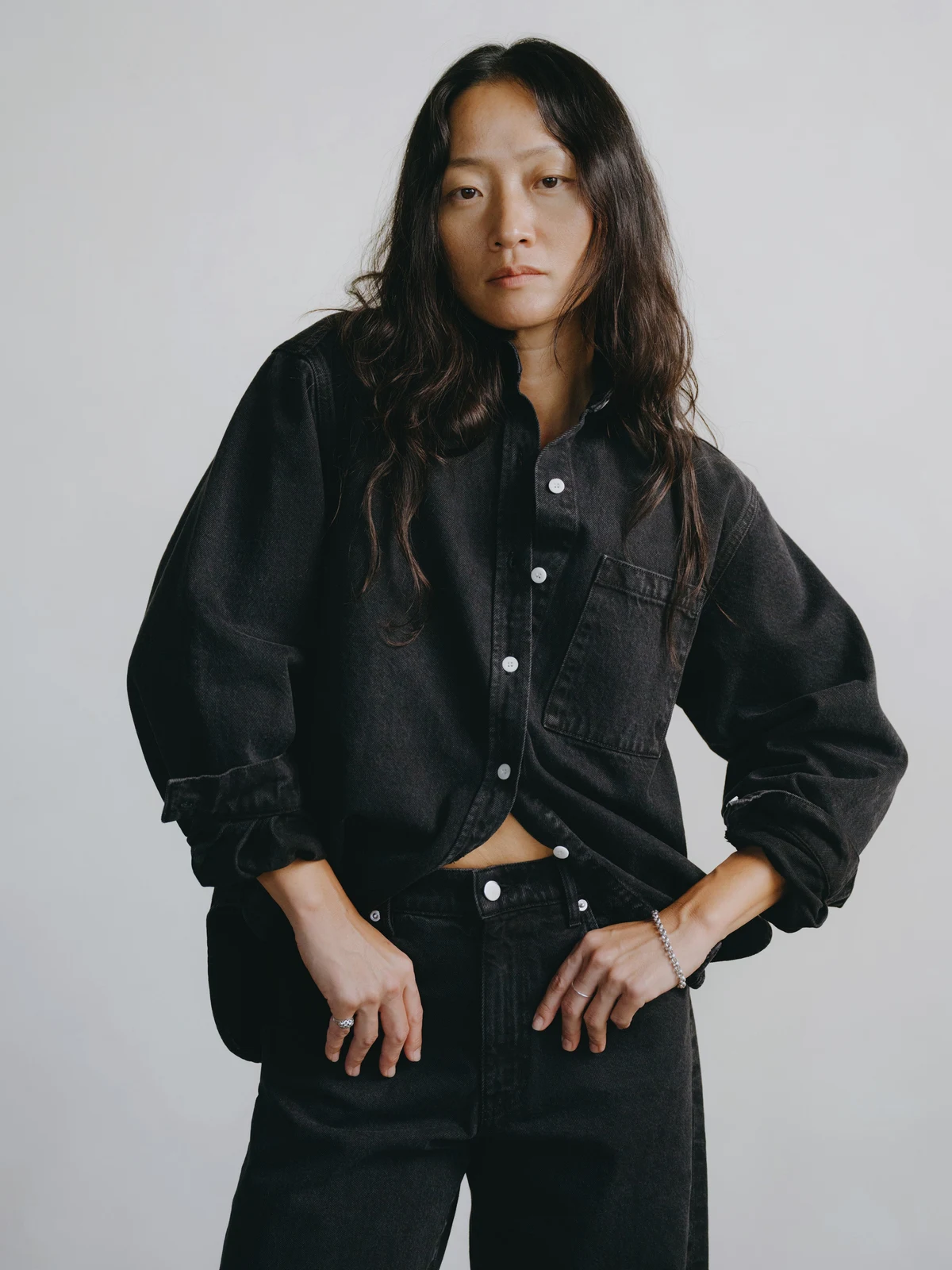Denim Marcie Shirt, Recycled Denim, Vintage Black by OZMA.