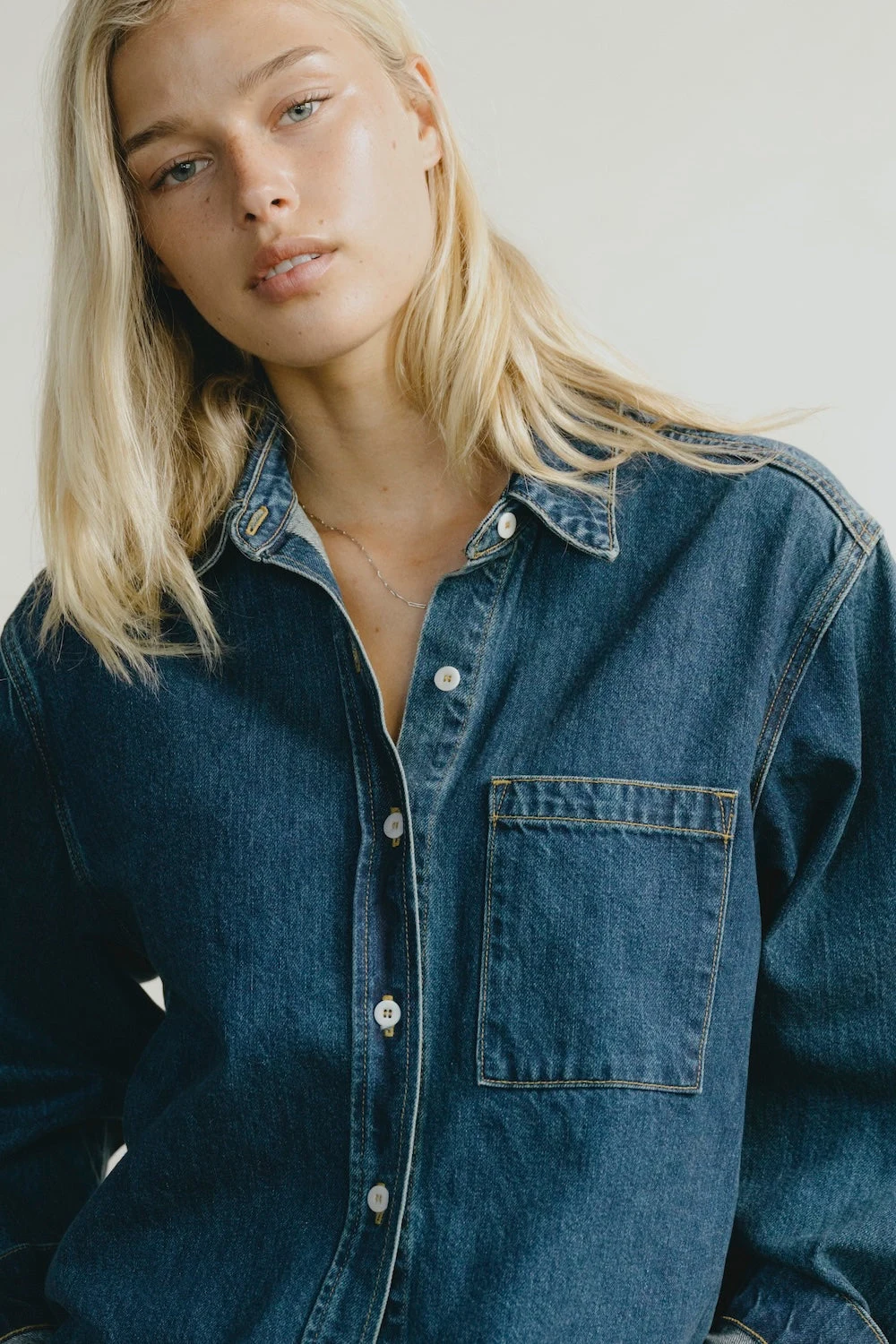 Denim Marcie Shirt, Tencel Denim, Vintage Dark by OZMA.