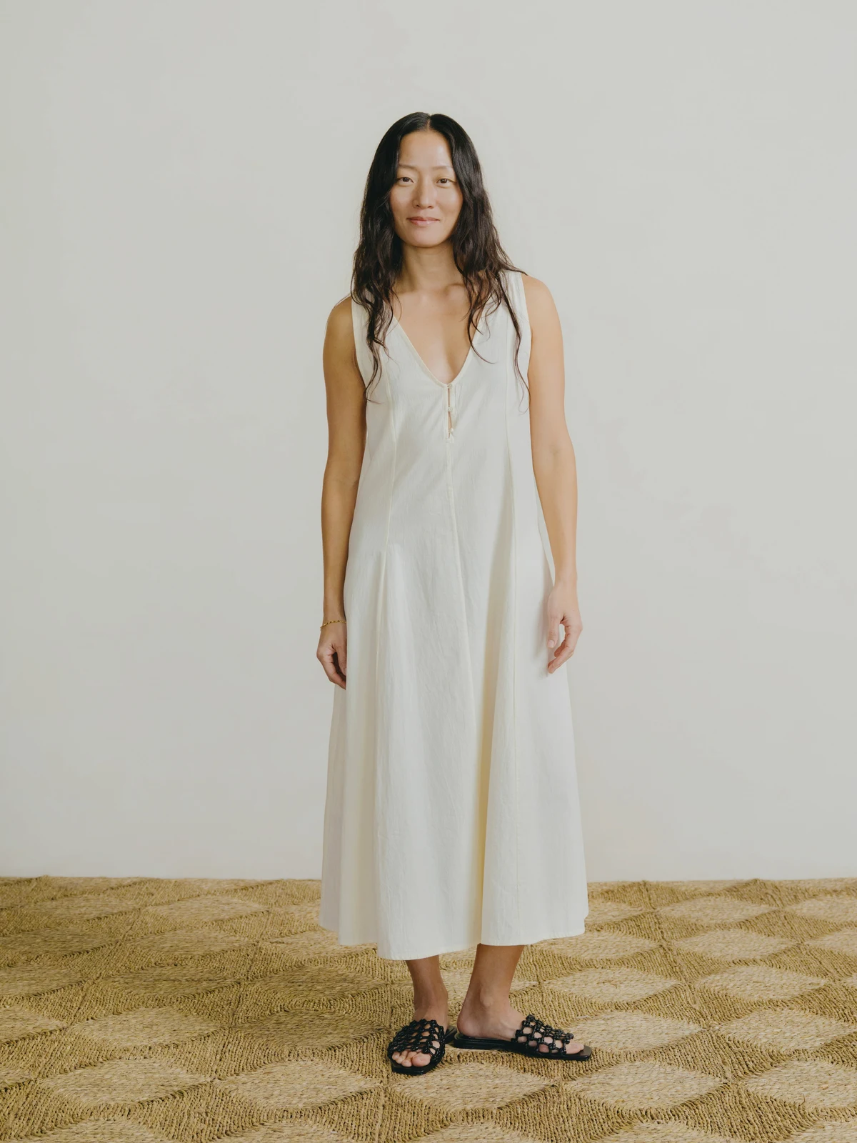 Maritza Dress, Textured Organic Poplin, Parchment by OZMA.