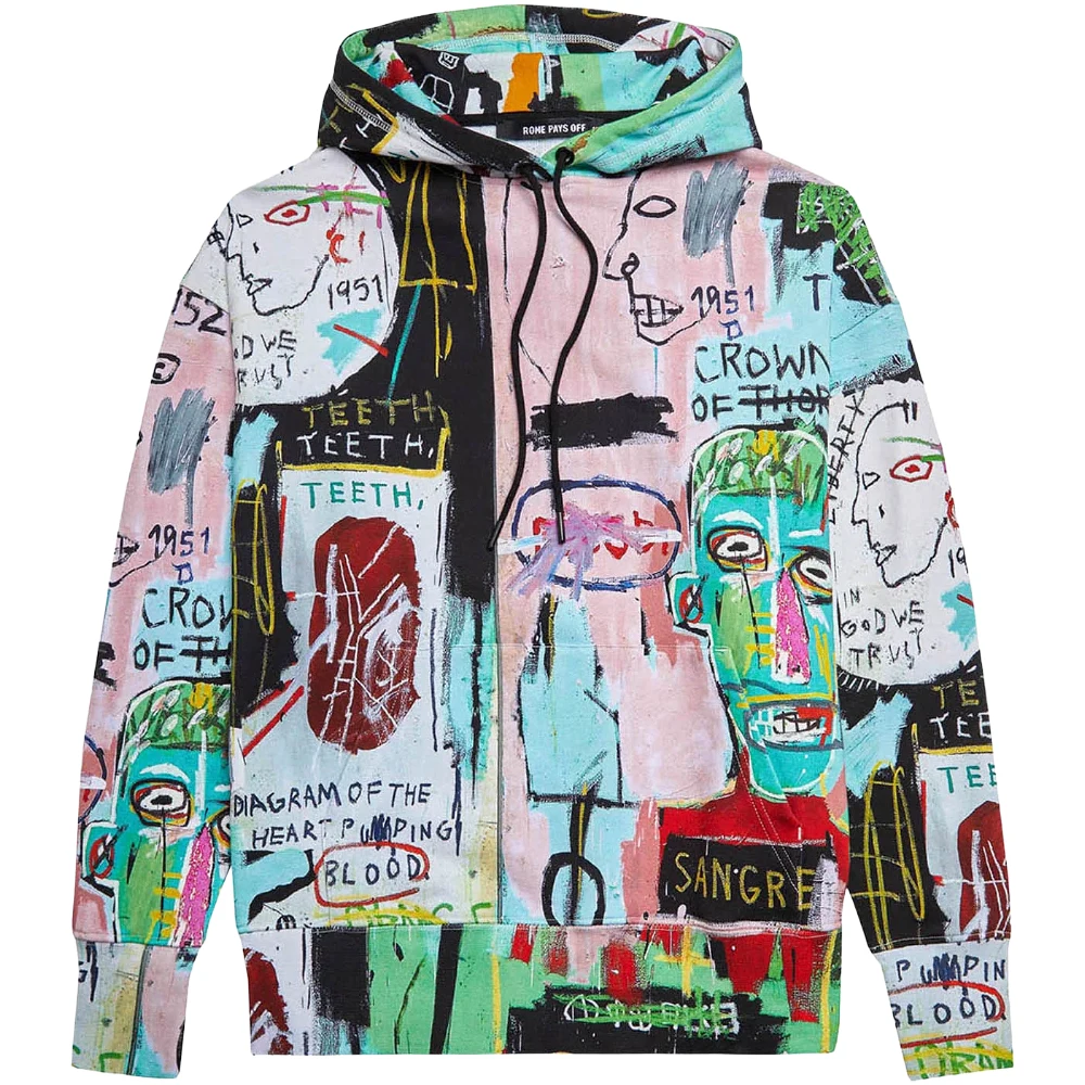 Jean-Michel Basquiat "In Italian" All-Over Print Hoodie by Rome Pays Off.