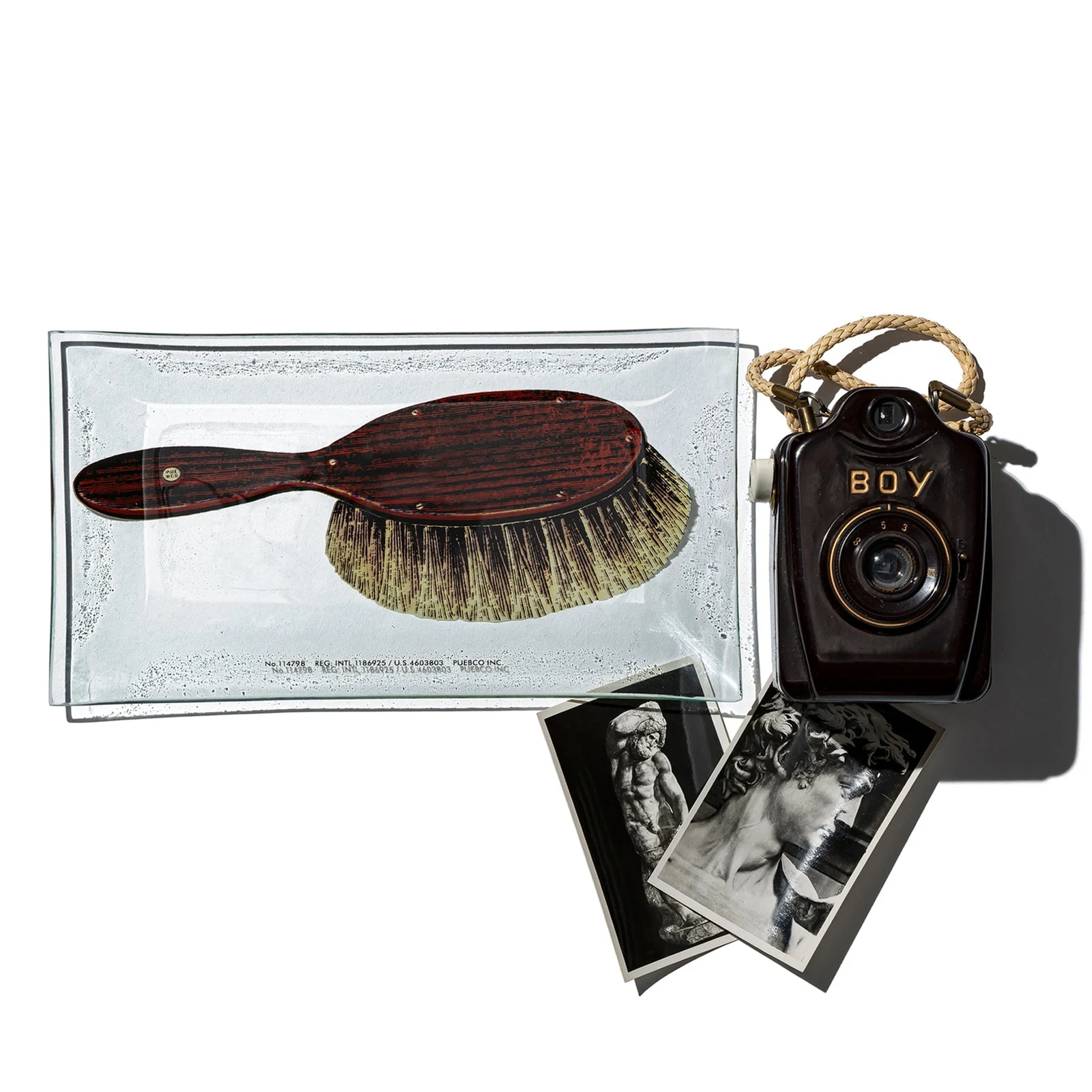 PRINTED GLASS TRAY / Hair Brush by Puebco.