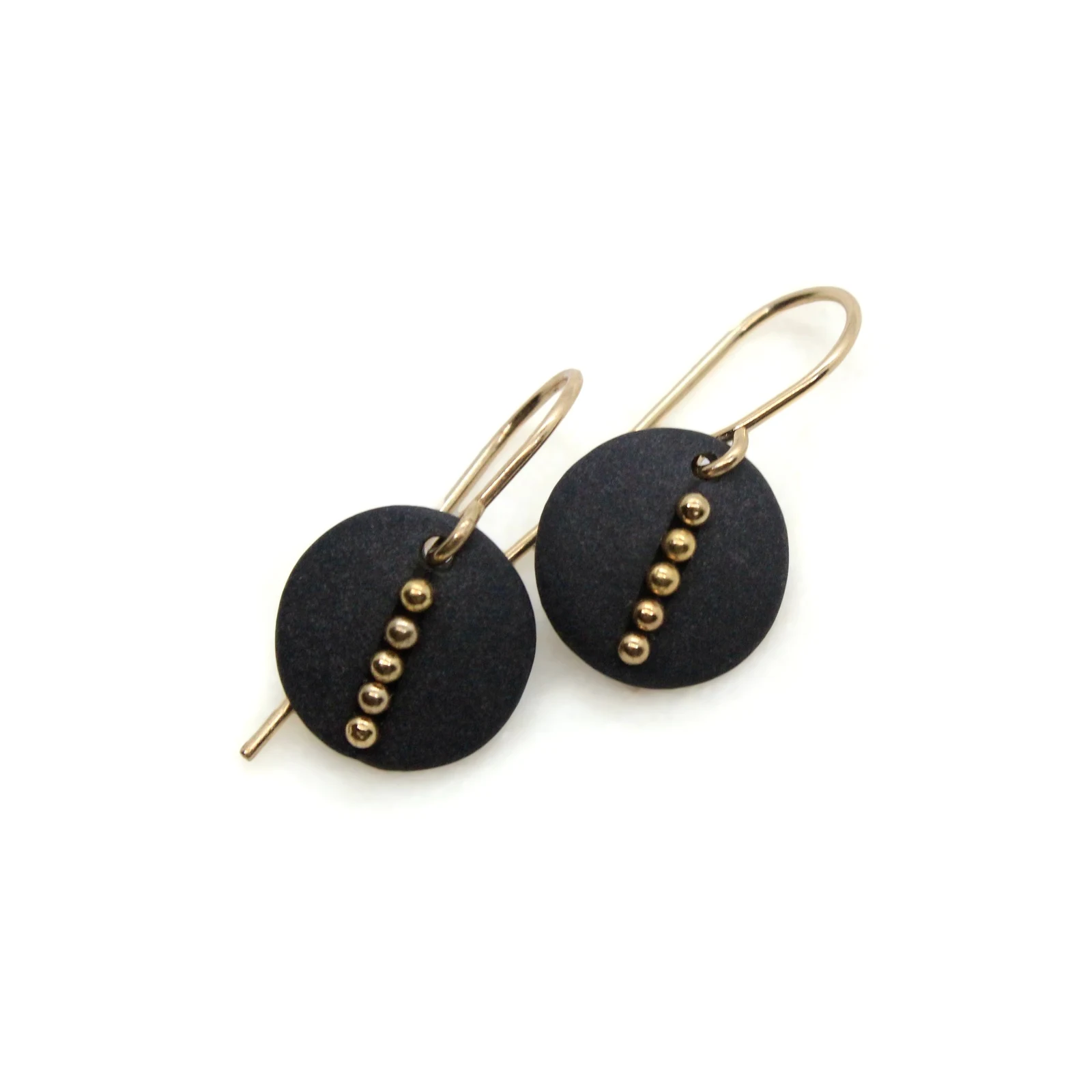 Beaded Black Circle Earrings by FAIRE / MIER LUO JEWELRY.