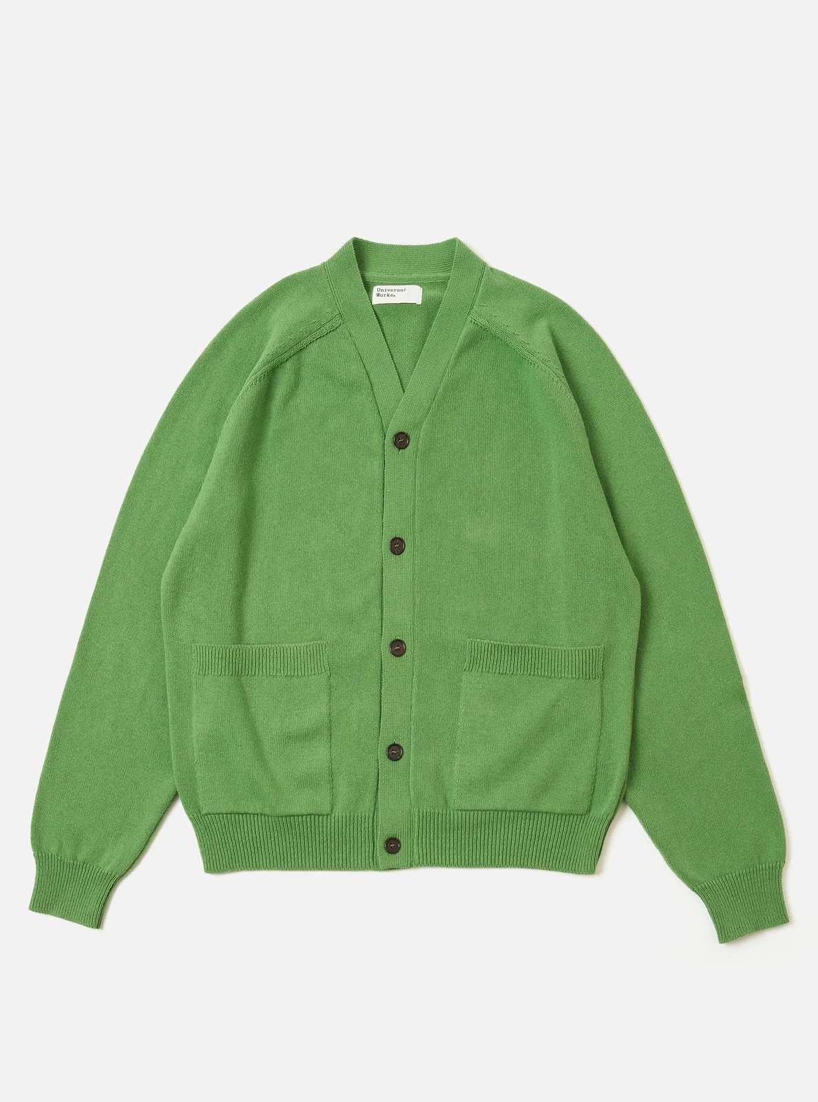 Green Eco Cotton Knit Pocket David Cardigan by Universal Works.