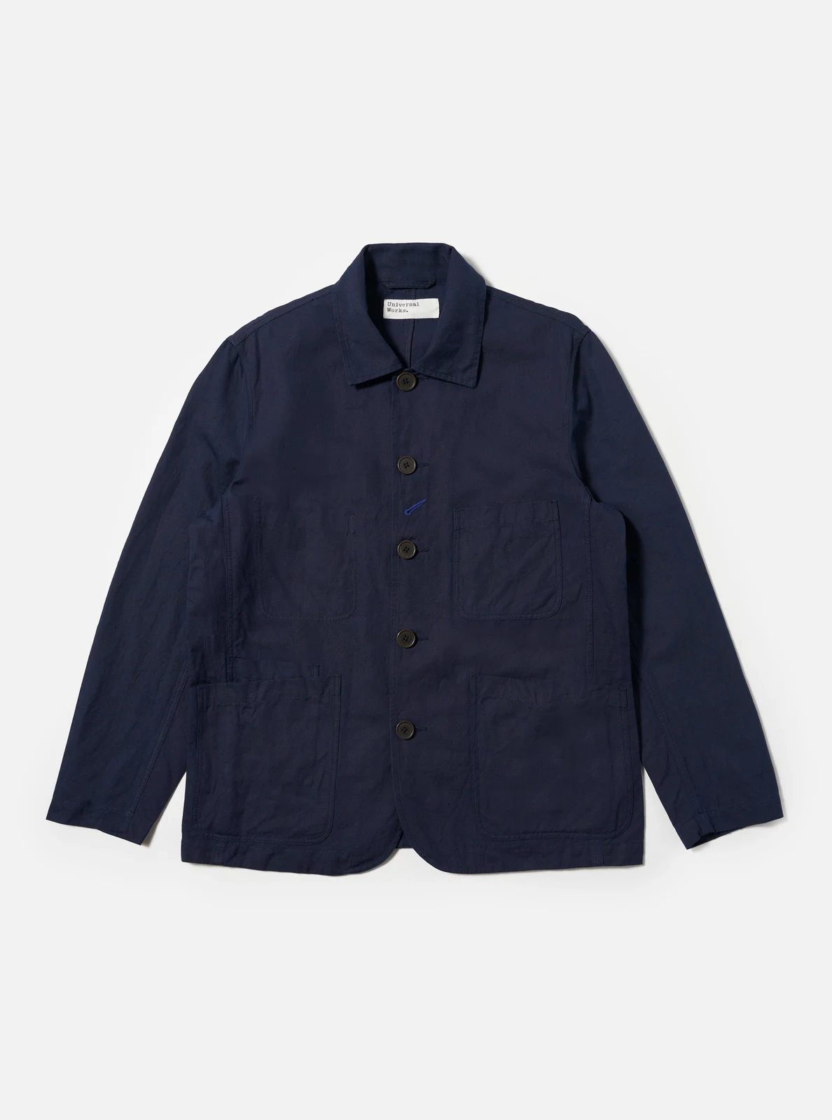 Navy Linen Slub Weave Bakers Chore Jacket by Universal Works.