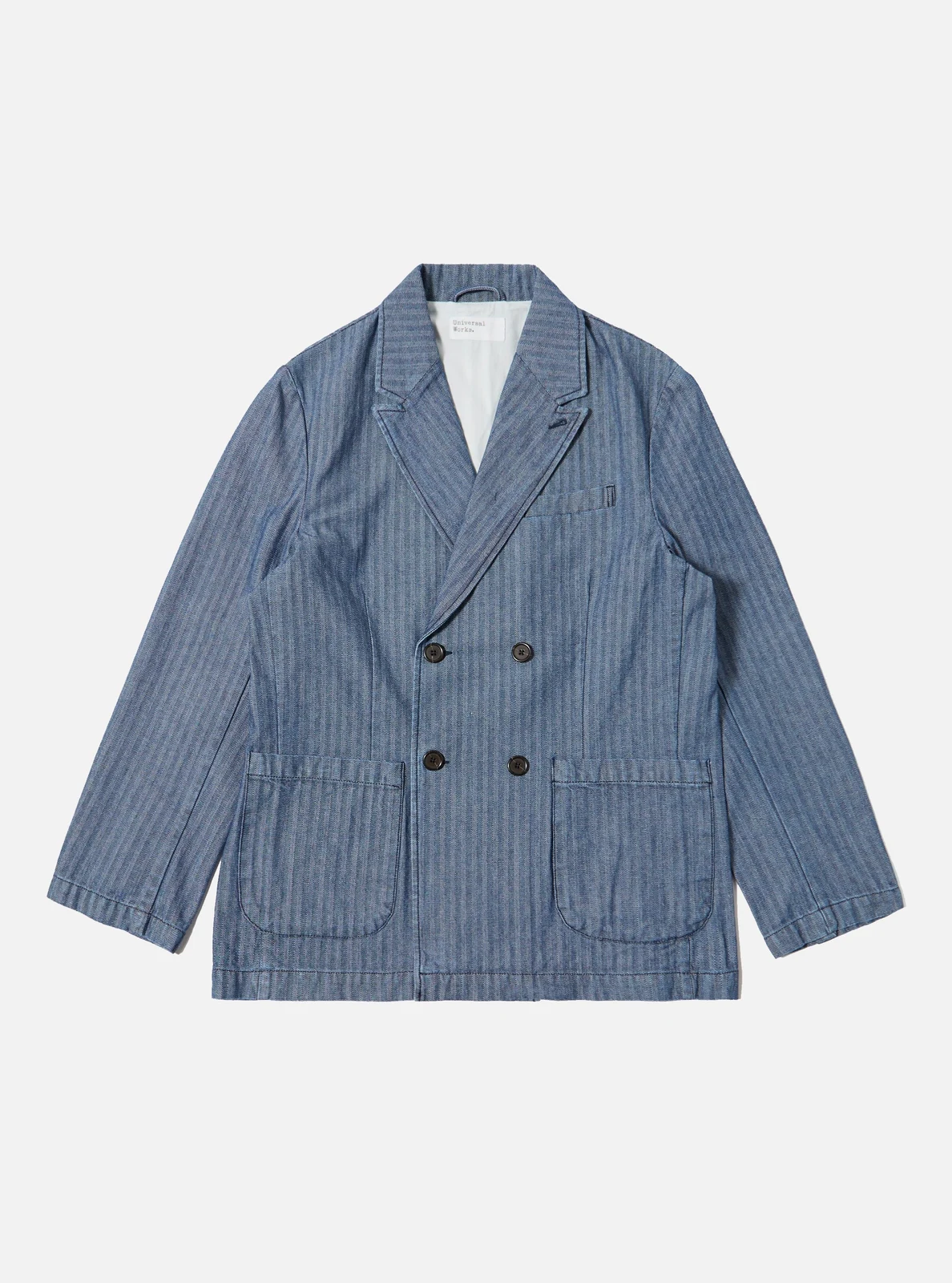 Indigo Denim Herringbone Manor Jacket by Universal Works.