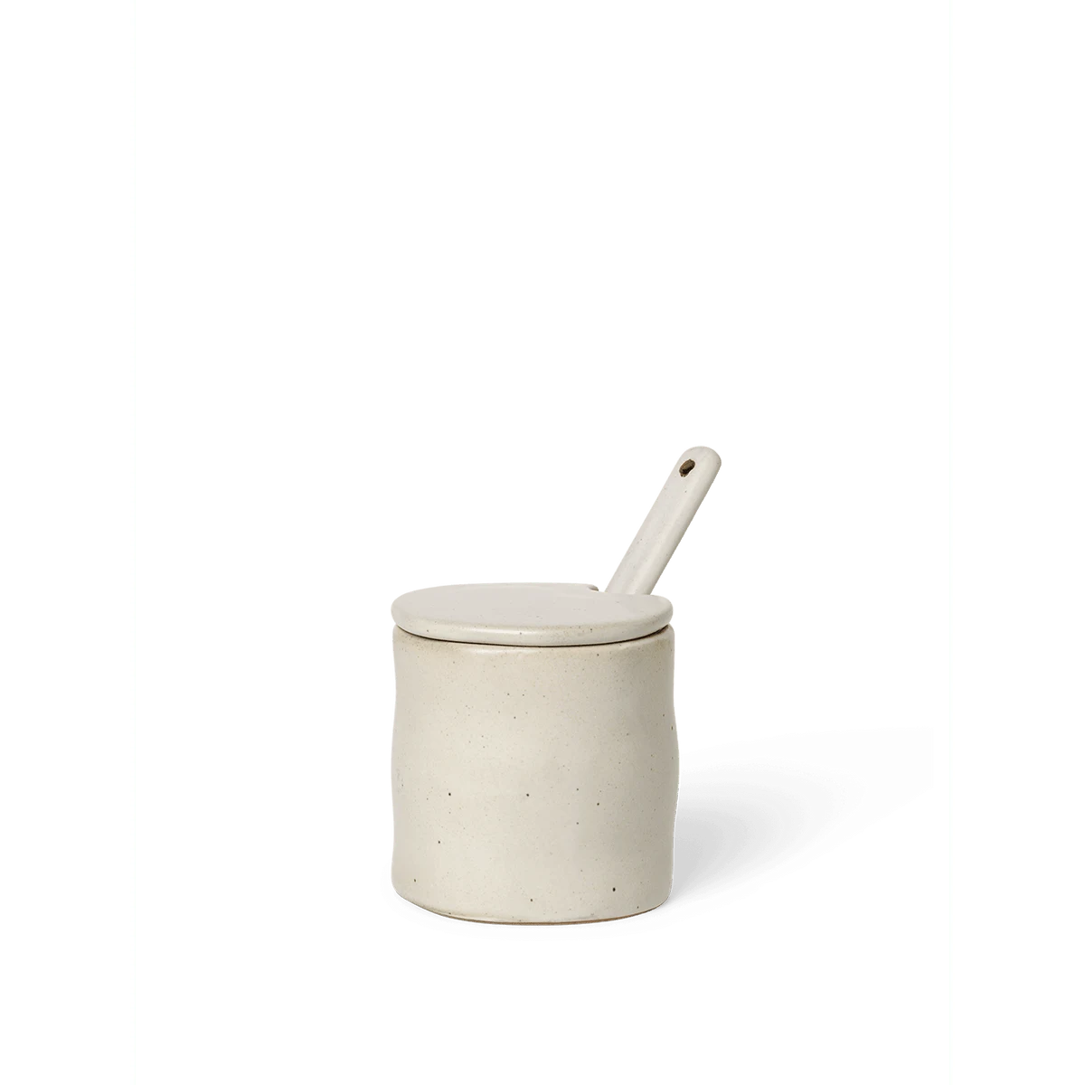 Flow Jar with Spoon, Off-White Speckle by Ferm Living.